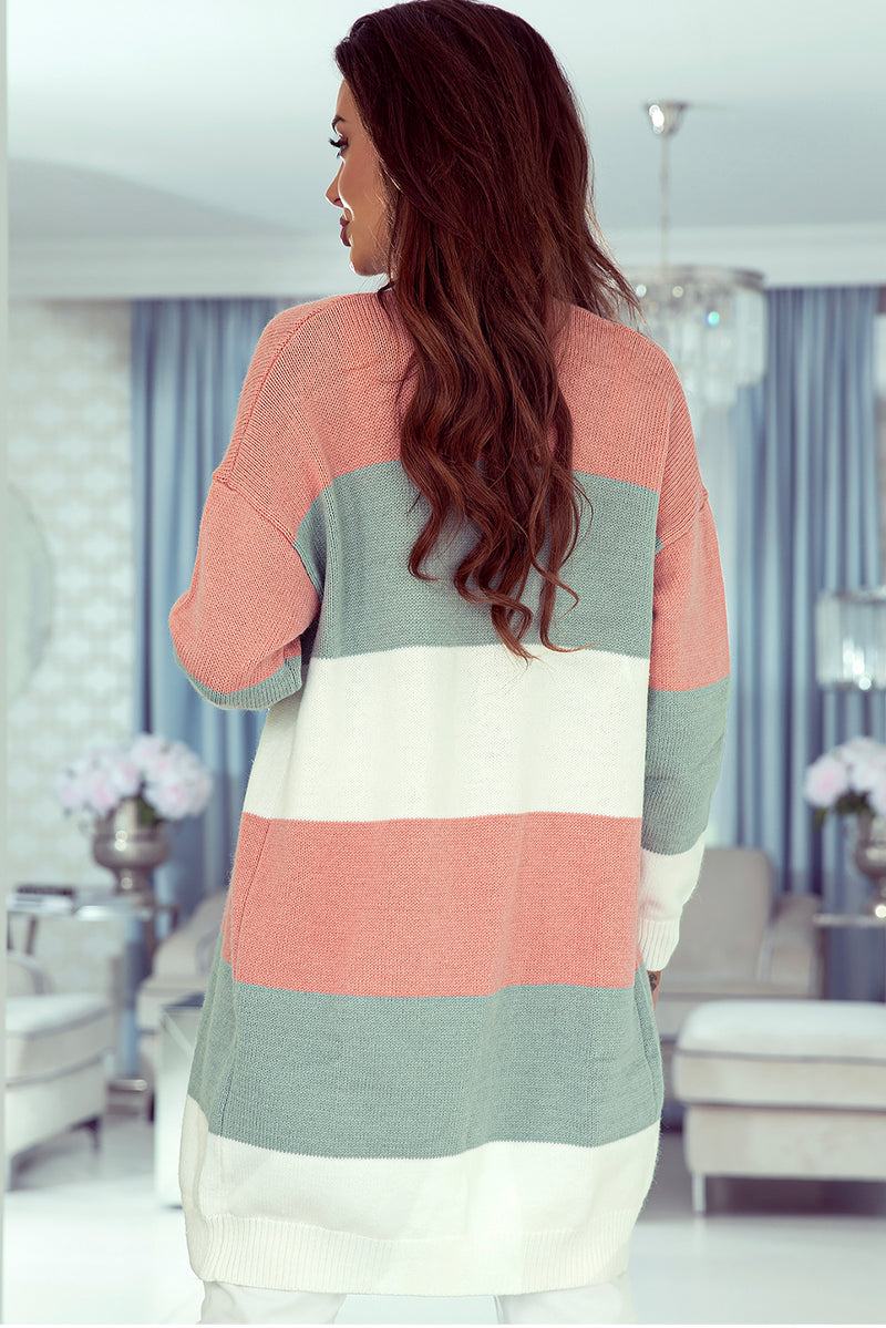 Green Colorblock Stripe Open-Front Cardigan