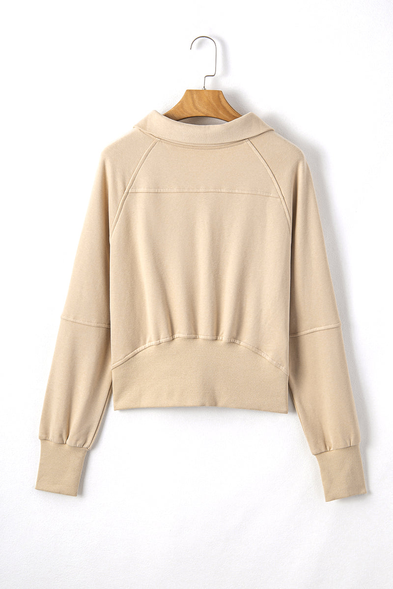 Parchment Quarter Zip Stand Neck Kangaroo Pocket Sweatshirt