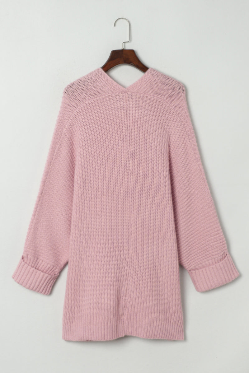 Pink Oversized Fold Over Sleeve Sweater Cardigan