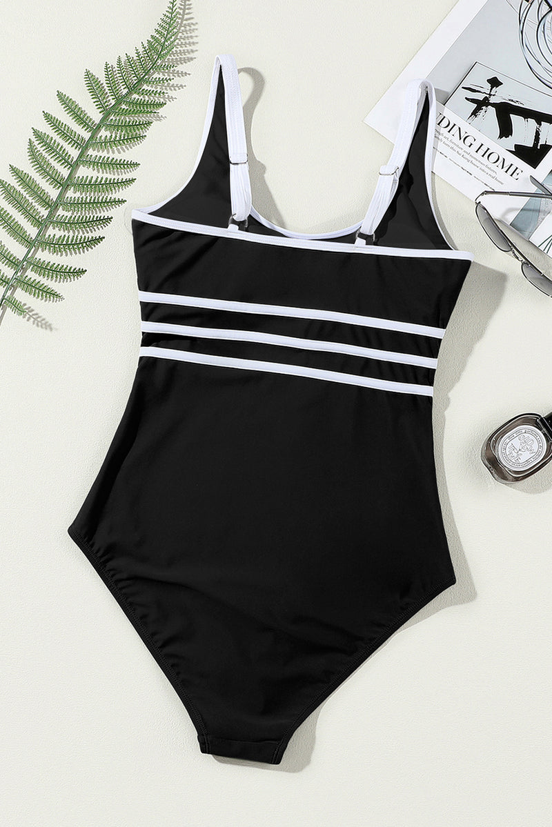 Black Contrast Trim Colorblock U Neck One Piece Swimwear