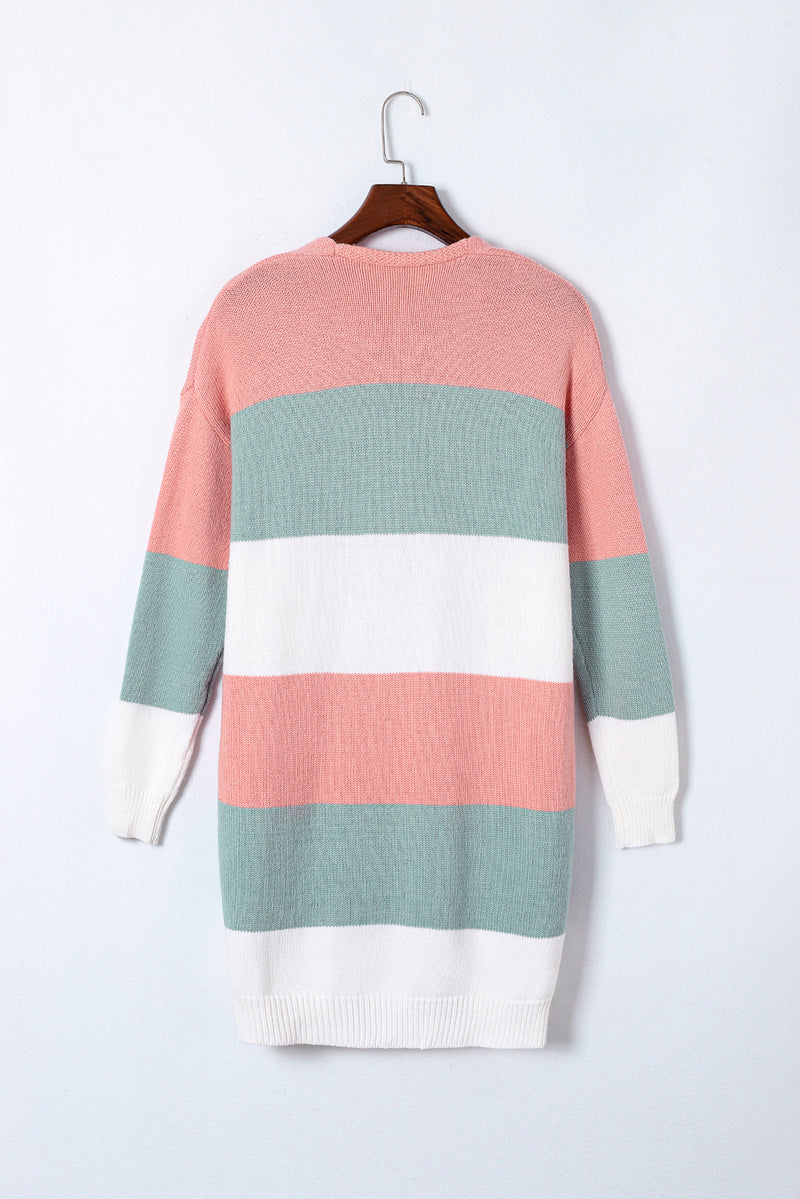 Green Colorblock Stripe Open-Front Cardigan