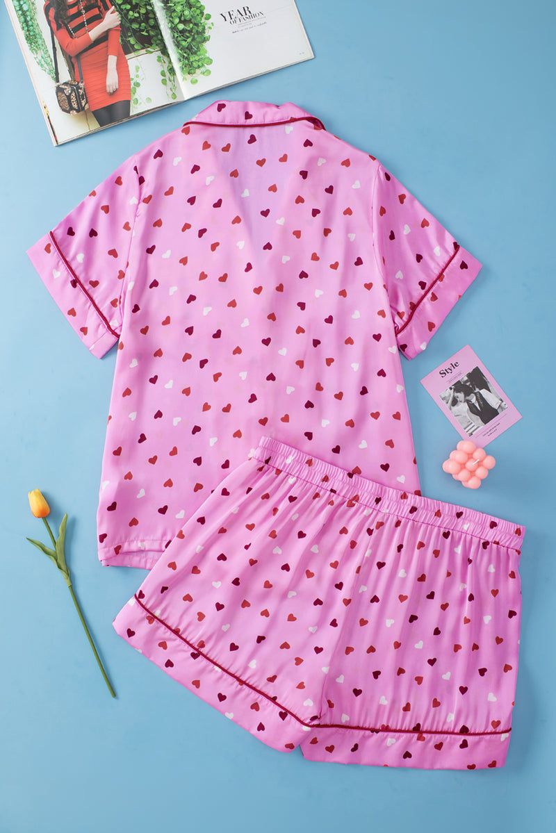 Pink Valentine Heart Shape Print Plus Size Sleepwear