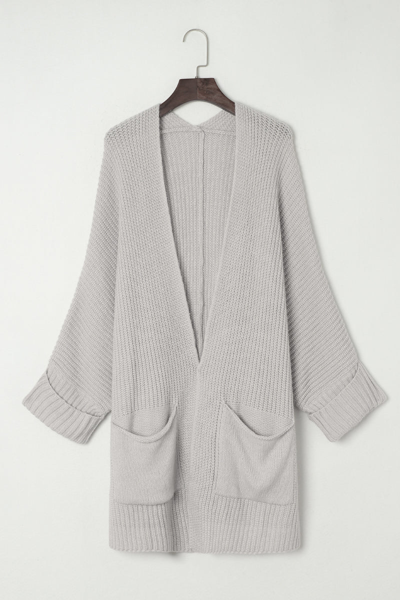 Gray Oversized Fold Over Sleeve Open Front Cardigan