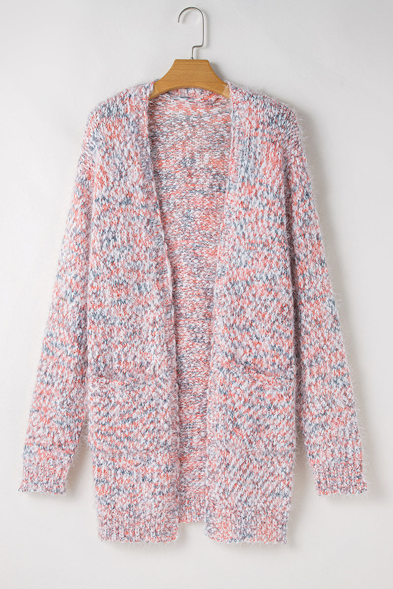 Pink Multicolor Confetti Open Front Knit Cardigan