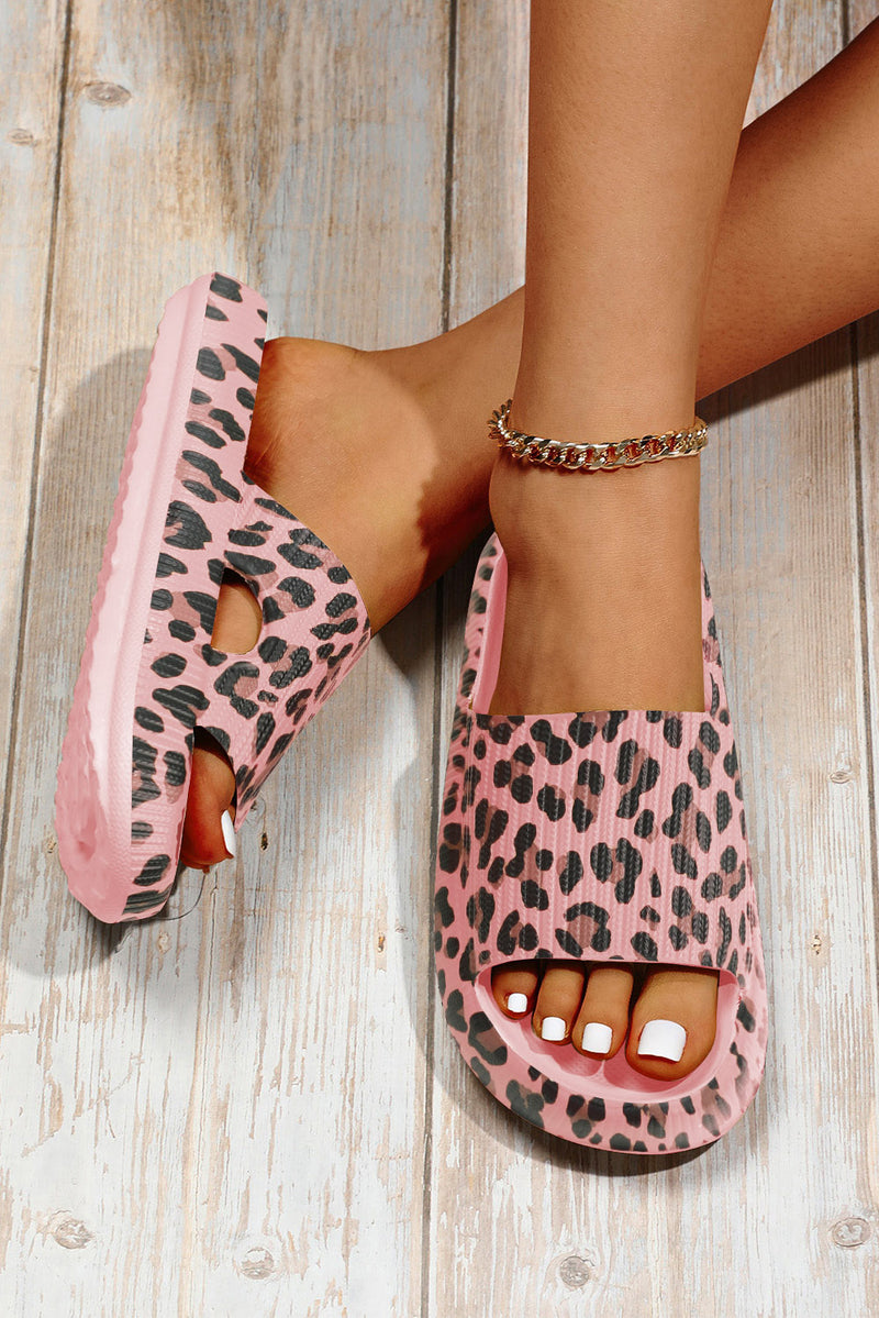 Pink Leopard Print Thick Sole Slip On Slippers