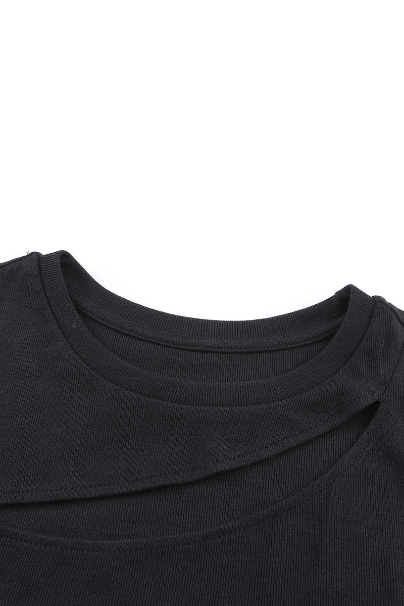 Black Slash Cutout Cap Sleeve T Shirt