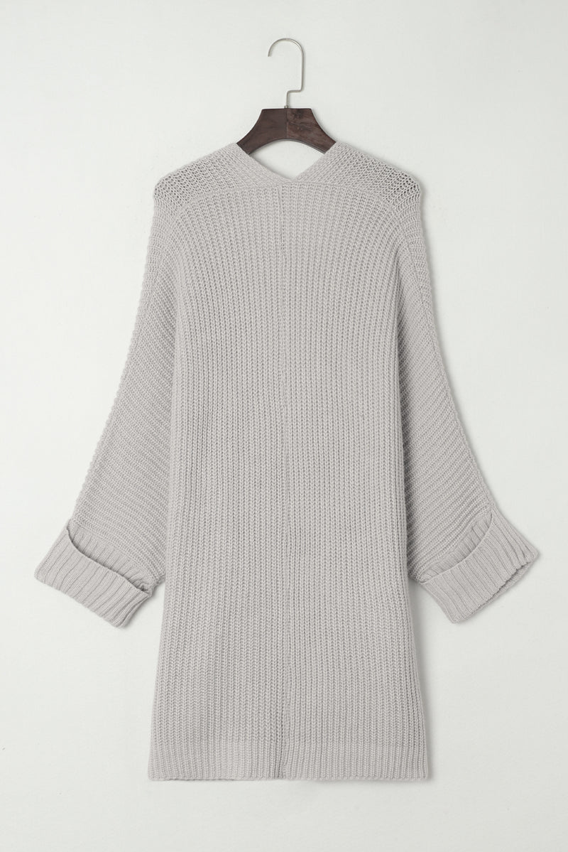 Gray Oversized Fold Over Sleeve Open Front Cardigan